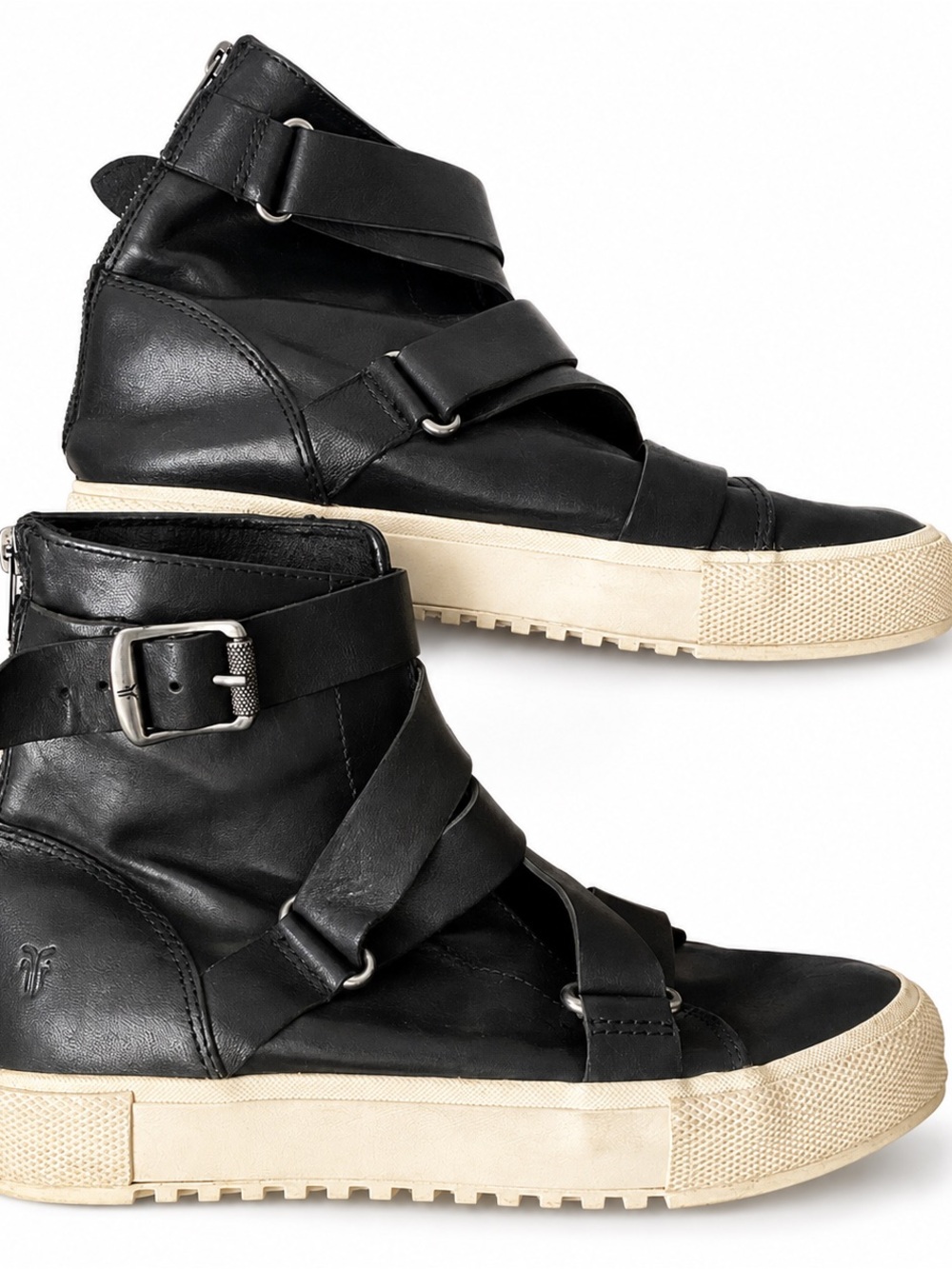 Frye Black Leather High-Top Sneakers with Cream Rubber Sole - Picture 5 of 12